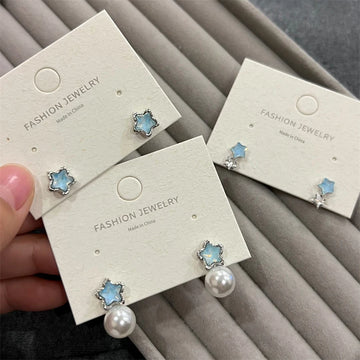 DAIIIBABYYY  -  Y2K Korean Blue Pentagram Star Earrings for Women Crystal Zircon Sweet Butterfly Stud Earring Girl Wedding Party Jewelry Gift